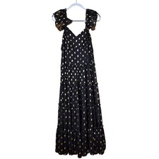 Lulus Polka Dot Maxi Dress Small Black Ruffle Strap Tiered Sweetheart Neckline