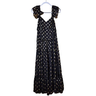 princess polly baby blue dress Lulus Polka Dot Maxi Dress Small Black Ruffle Strap Tiered Sweetheart  Neckline