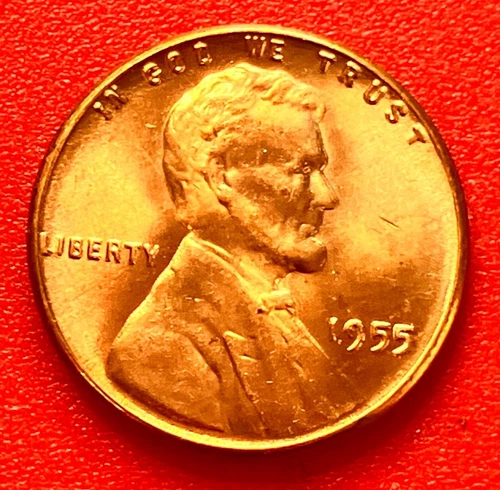 1955-P Lincoln Wheat Cent Penny GEM RED BU From an Original Bank Roll