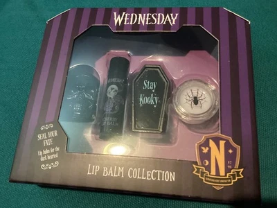 CORSAIR TOILETRIES BNIB New Sealed Wednesday Addams 4 Lip Balm Collection - for the Dark Hearted