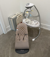 4moms MamaRoo Infant Baby Swing Portable, Gray/White with Plush Insert