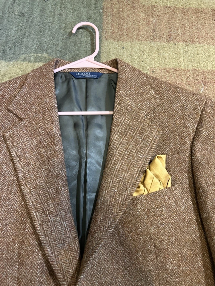 Blazer Polo Ralph Lauren Años 70 Raro Naranja Espiga Tweed 2 Botones EE. UU. USADO EN EXCELENTE ESTADO Foto 3 de 4