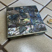 Vintage Mexican Alpaca Silver & Abalone Cigarette Trinket Box 4" Footed AS IS