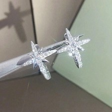 14K White Gold Plated 2.00 Ct Round Cut Moissanite Huggie Hoop Earrings Women's