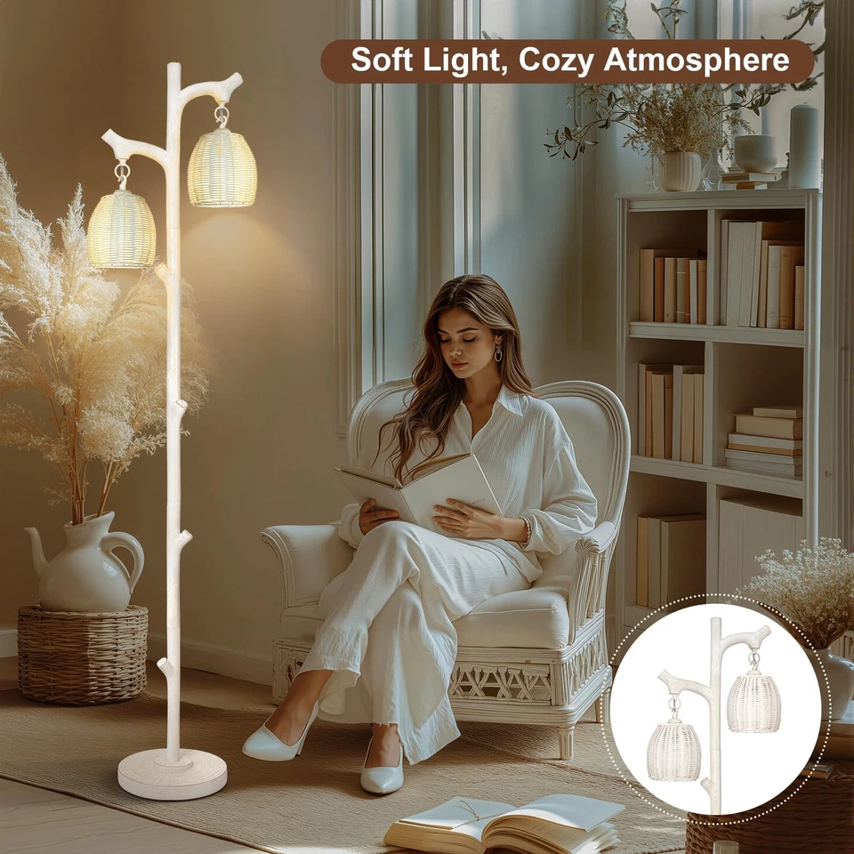 Scenekoy 68” abajur de assoalho de árvore de vime rústico, regulável, branco lavado - Imagem 2 de 4