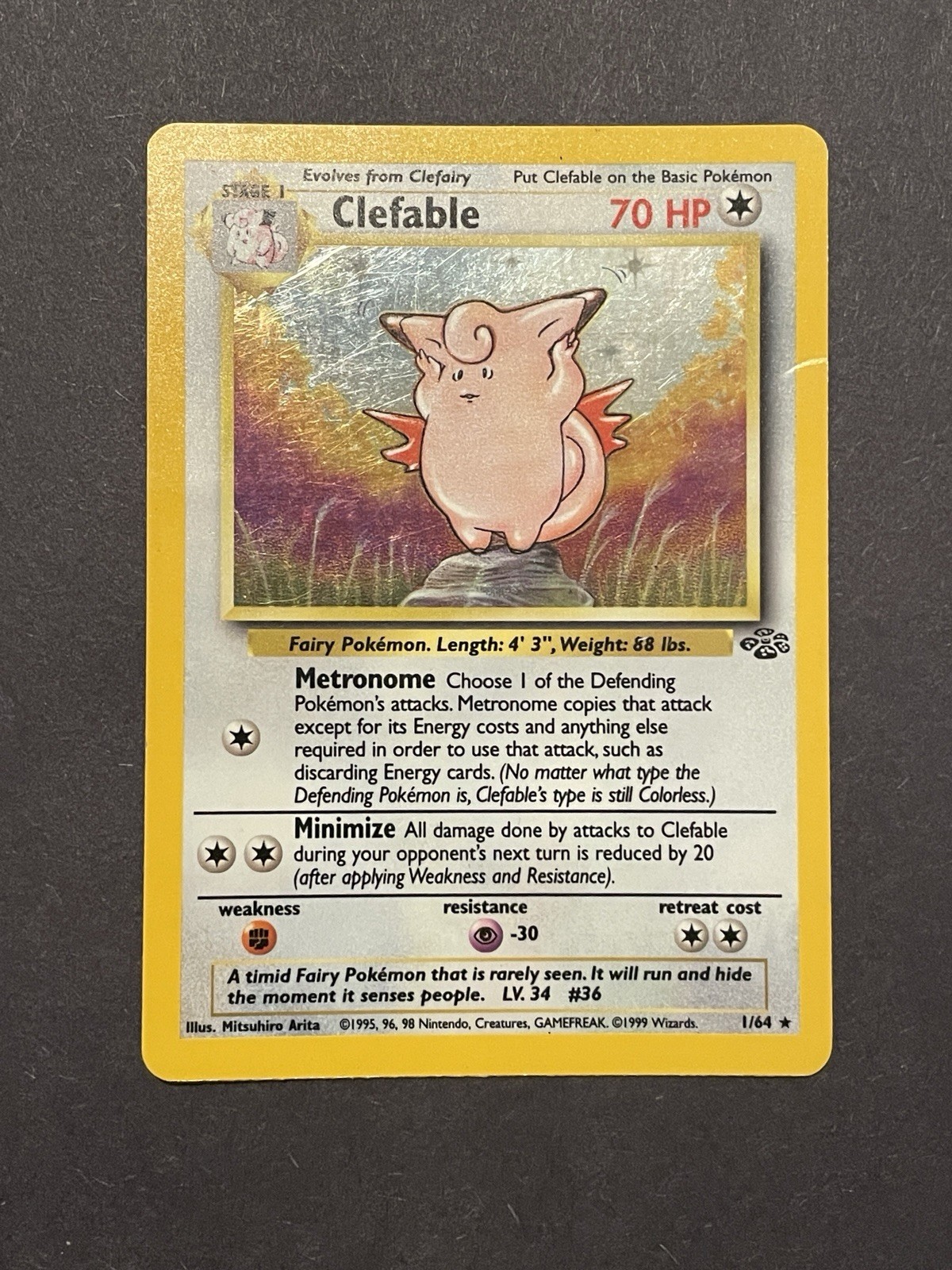 Clefable Holo 1/64 Jungle Unlimited WOTC 1999 MP Pokemon Card