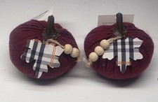 Fabric Stuffed Pumpkins Fall Farmhouse Decor 2 Pack 4" Decoration