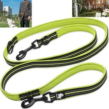 Multi-Function Reflective Dog Leash with Snap Hook Hands Free Green M
