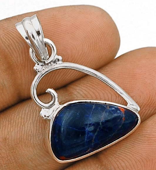 Natural Blue Sodalite 925 Solid Sterling Silver Pendant Jewelry 