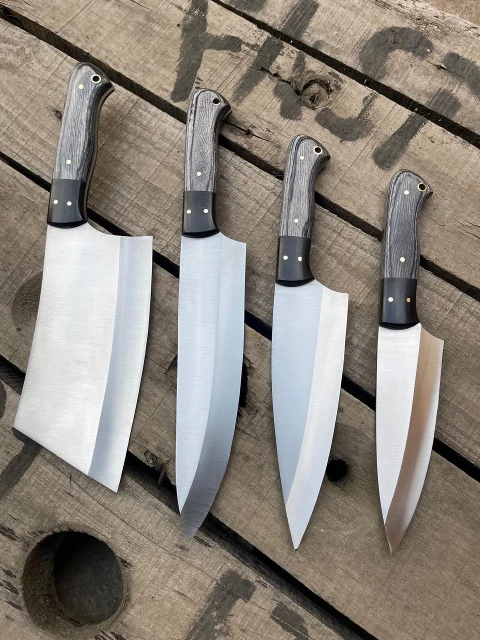 Personalized Chef Knife Set Handmade Black Wood Handle J2 Steel Kitchen Knife.