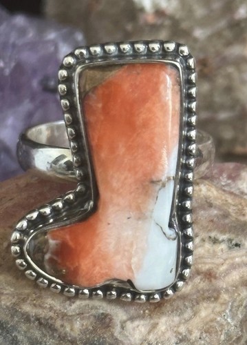 Orange Spiny Mohave Boot Southwestern Sterling Silver Ring - Picture 5 of 5