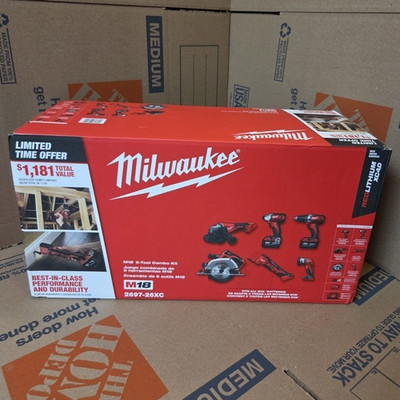 Milwaukee M18 18V 6-Tool Cordless Combo Kit 2x Li-Ion Battery 2697-26XC