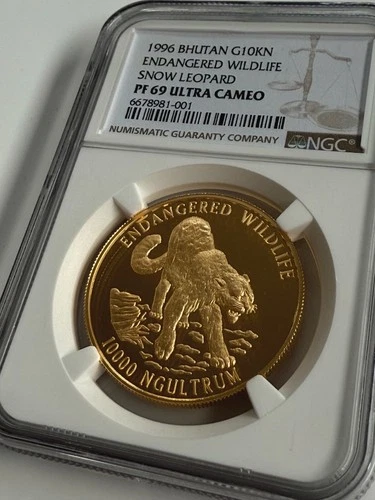 Bhutan - 1996 - 10000 Ngultrums - Snow Leopard - NGC PF69 Ultra Cameo