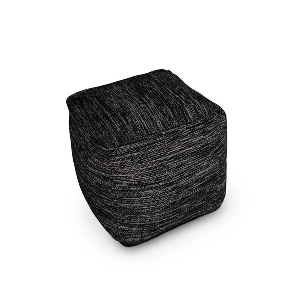 Pemberly Row Contemporary Square Handwoven Black/ Ivory Wool Pouf - Image 2 of 4