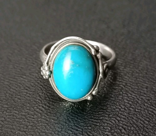 Ancienne Bague Pierre De Turquoise Monté Sur Argent Massif Taille : 54.