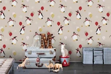 3D Cute Penguin Pattern Kids Self-adhesive Removeable Wallpaper Wall Mural