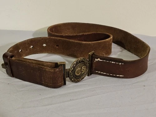 Civil War Replica Confederate 2 Piece Belt Buckle & Belt Brown Cursive CS Saber