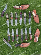 LOT OF 20 6" INCH HANDMADE DAMASCUS STEEL SKINNER KNIFE HUNT RAMS HORN W/SHEATH