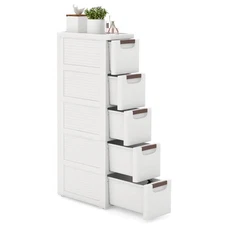 5-Drawer Narrow Rolling Storage Cabinet with Pull Handles Built-in Wheels