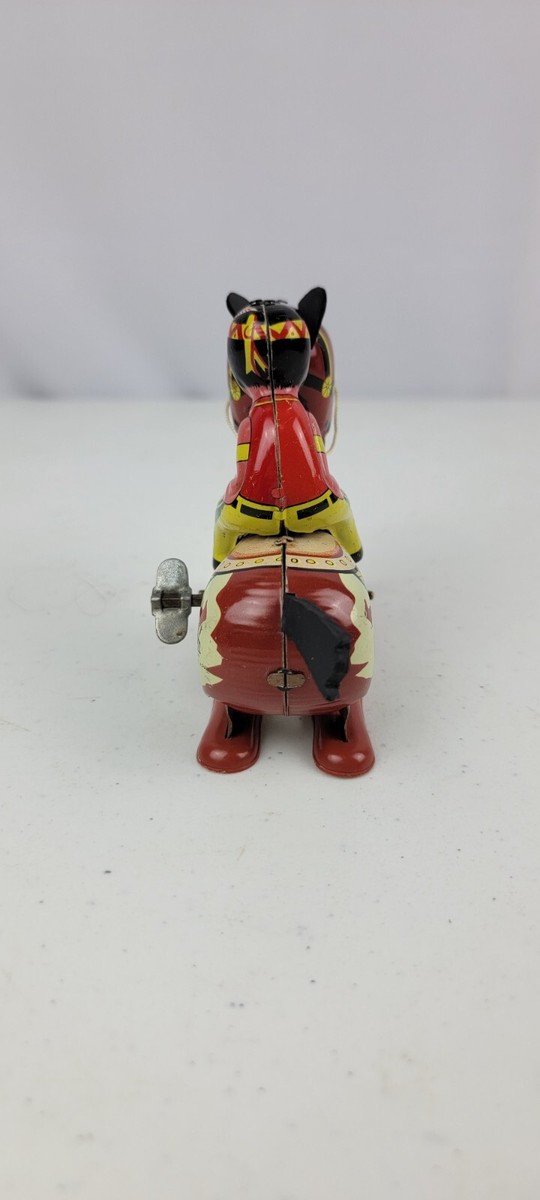 Vintage Mikuni Tin Litho Windup Toy Brave Eagle and His Horse