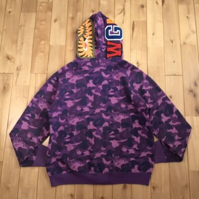 A BATHING APE (BAPE) パープルファイヤーカモ紫サイズM BAPE Fire camo shark full zip hoodie a bathing ape flame Purple