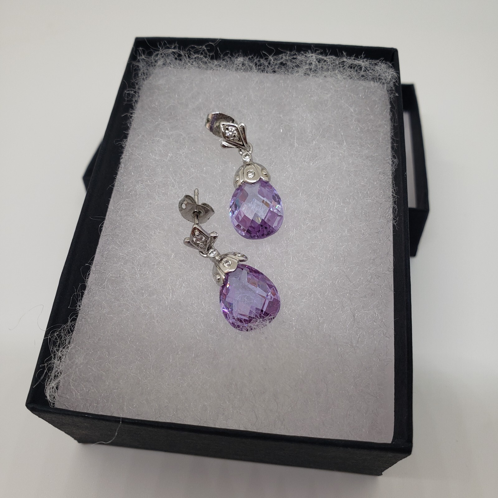Simulated Amethyst Silver Dangle/Drop Earrings - image 4
