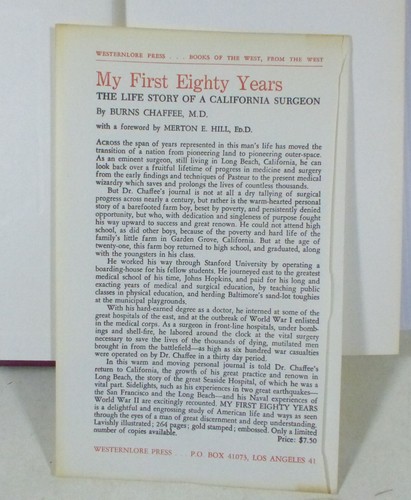 My First Eighty Years By Burns Chaffee MD Autobiography of a California Surgeon - Picture 3 of 6