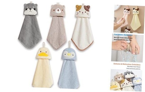 5 Pack Cute Hand Towels, Bathroom Towels with Hanging Loop, Children Hand