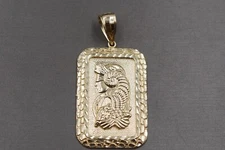 10K Solid Yellow Gold 2.4" Big Size Nugget Lady Fortuna Bar Charm Pendant.