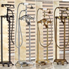 Free standing Bathtub Faucet Set Clawfoot Tub Mixer 2 cross Knobs Taps Handheld