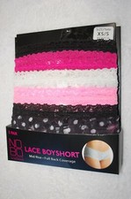 Jr Womens 5 PR LACE BOYSHORTS Panties BLACK PINK WHITE Polka Dots, Solids XS-S