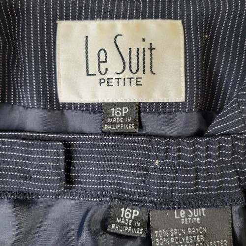 Tuta gonna tuta Le Suit taglia 16P blu navy bianca gessato manica corta tasche foderata - Foto 7 di 9