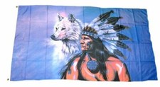 Flagge / Fahne Indianer mit Wolf Hissflagge 90 x 150 cm