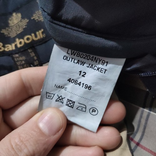 Barbour Navy Blue OutLaw Jacket Ladies Size 12 Large Padded Coat Hooded Tartan - Picture 6 of 16