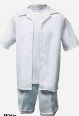 BAGAZIO Men's Button Down  Ramie/Cotton Summer Set Shirt  L, Shorts sz 36 L11.5''