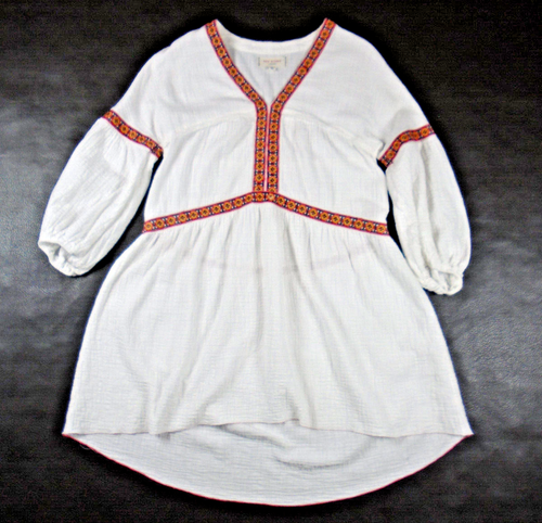 Max Studio London Size S Gauzy White 100% Cotton Puff Sleeve Embroided Dress