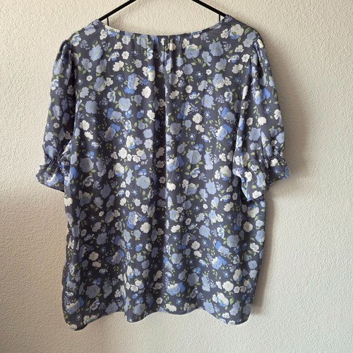 Loft Womens US Sz XL Floral Print V-Neck Blouse 3/4 Length Ruffle Sleeves Office - Picture 4 of 9