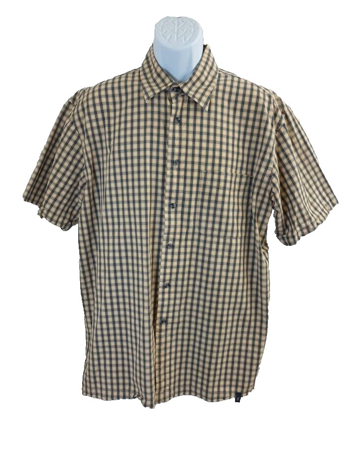 S  Yellow/gold/blue Plaid Textured Short Sleeve Button Up Sh