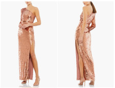 MAC DUGGAL 10788 SEQUINED ONE LONG SLEEVE COLUMN COPPER GOWN sz 0