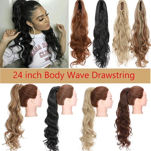 Pelucos de extensión de cabello cola de caballo con cordón ondulado de 24" para mujer como cabello humano - Imagen 2 de 28