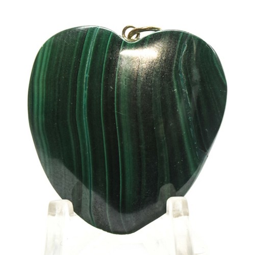 Colgante en forma de corazón de malaquita verde con bandas 110ct 34 mm con ojales enchapados - Congo - Imagen 2 de 4