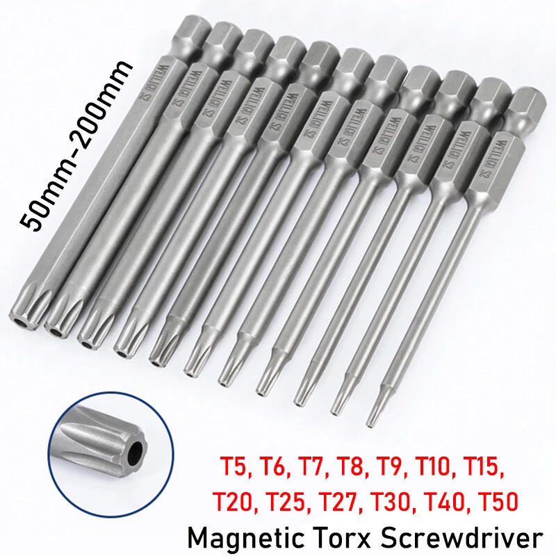 10 Pcs 1/4 Hex Shank T30 Magnetic Security Torx Screwdriver Bits 50mm  Length 