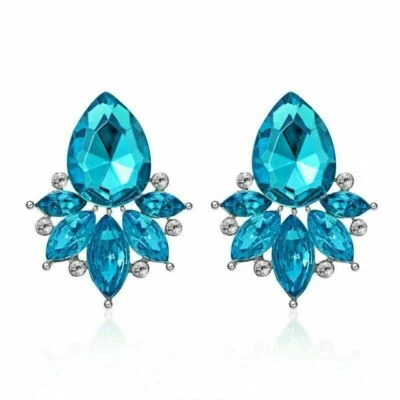 Boucle Oreilles clous Pendante métal argenté pierre cristal - Photo 1/2