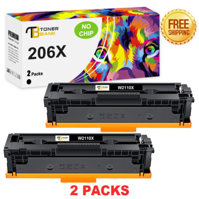 2PK 206X W2110X Black Toner No Chip for HP LaserJet Pro MFP M283cdw M282nw M255