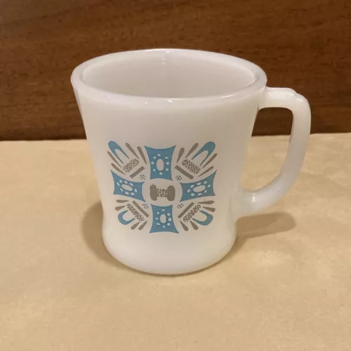 ANCHOR HOCKING ATOMIC FIRE KING BLUE HEAVEN MILK GLASS COFFEE MUG CUP