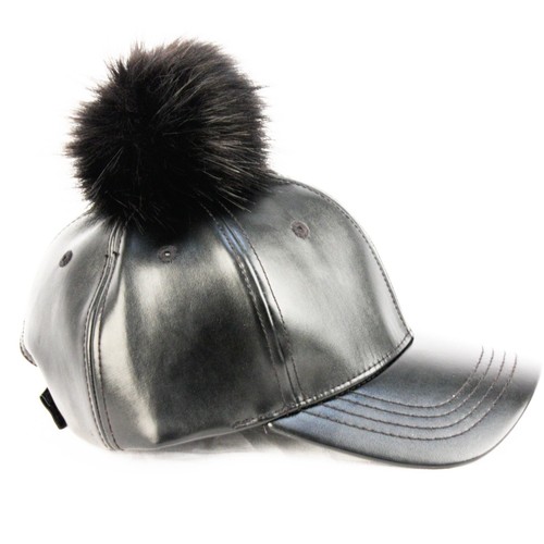 Faux Leather 6 Panel Pompom Baseball Cap - Picture 10 of 31