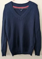 Tommy Hilfiger Jumper Pullover Mens Large Blue Cotton/Nylon/Wool Knit V Neck