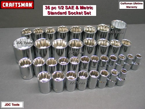 CRAFTSMAN TOOLS 36 pc 1/2 SAE METRIC 12pt ratchet wrench Large size socket set - Picture 1 of 6