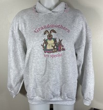 Vintage Collared Sweatshirt USA Grandma Cottagecore Large Grey Bunny EUC Won's