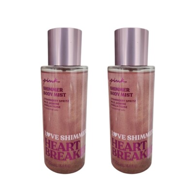 2 VICTORIA S SECRET PINK LOVE SHIMMER HEARTBREAKER BODY MIST SPRAY SPLASH 8.4 oz
